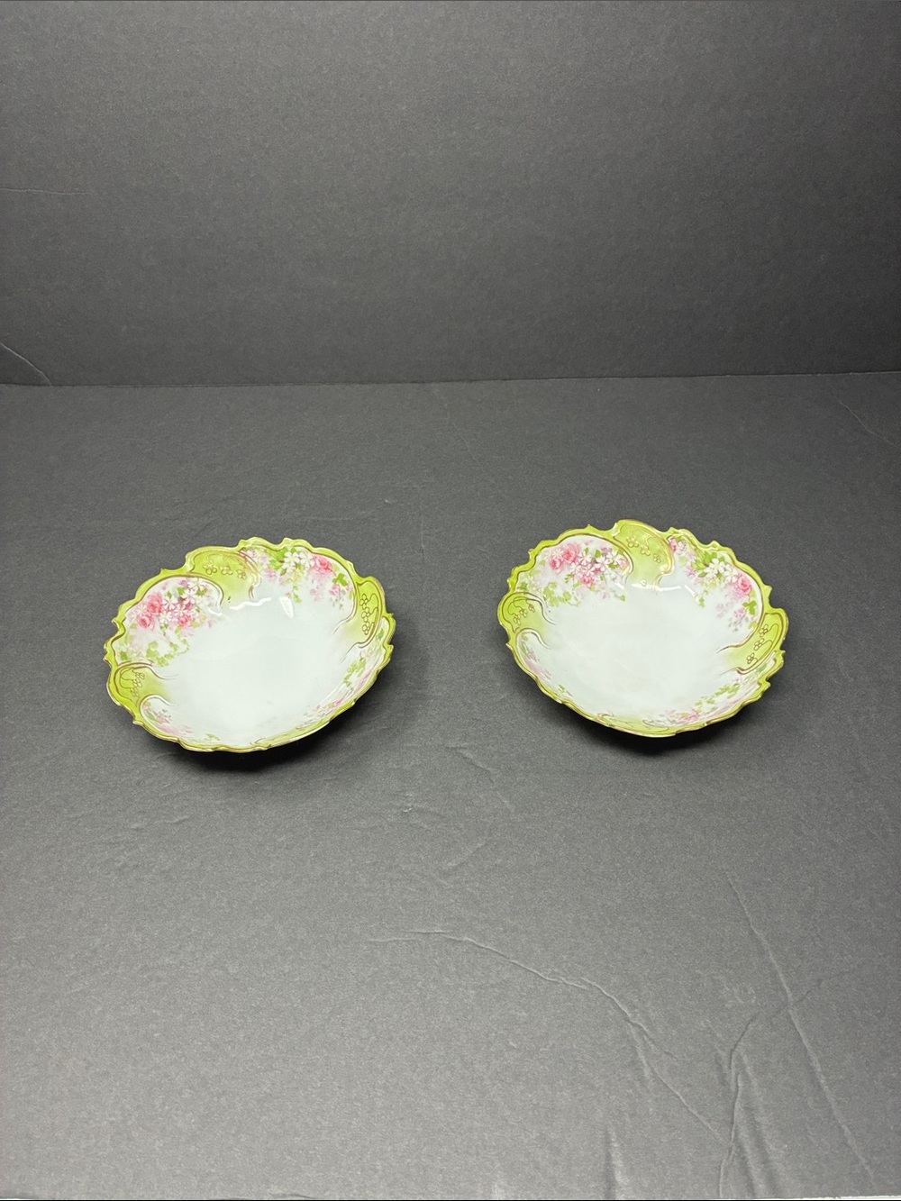 Vintage Austria Decorative Porcelain Bowls Scalloped Edge Embossed Flowers